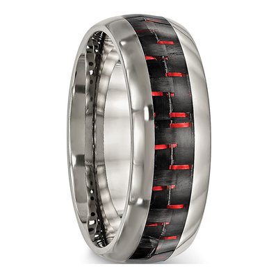 Titanium 8mm Black Red Carbon Fiber Comfort-Fit Wedding Band – view 5