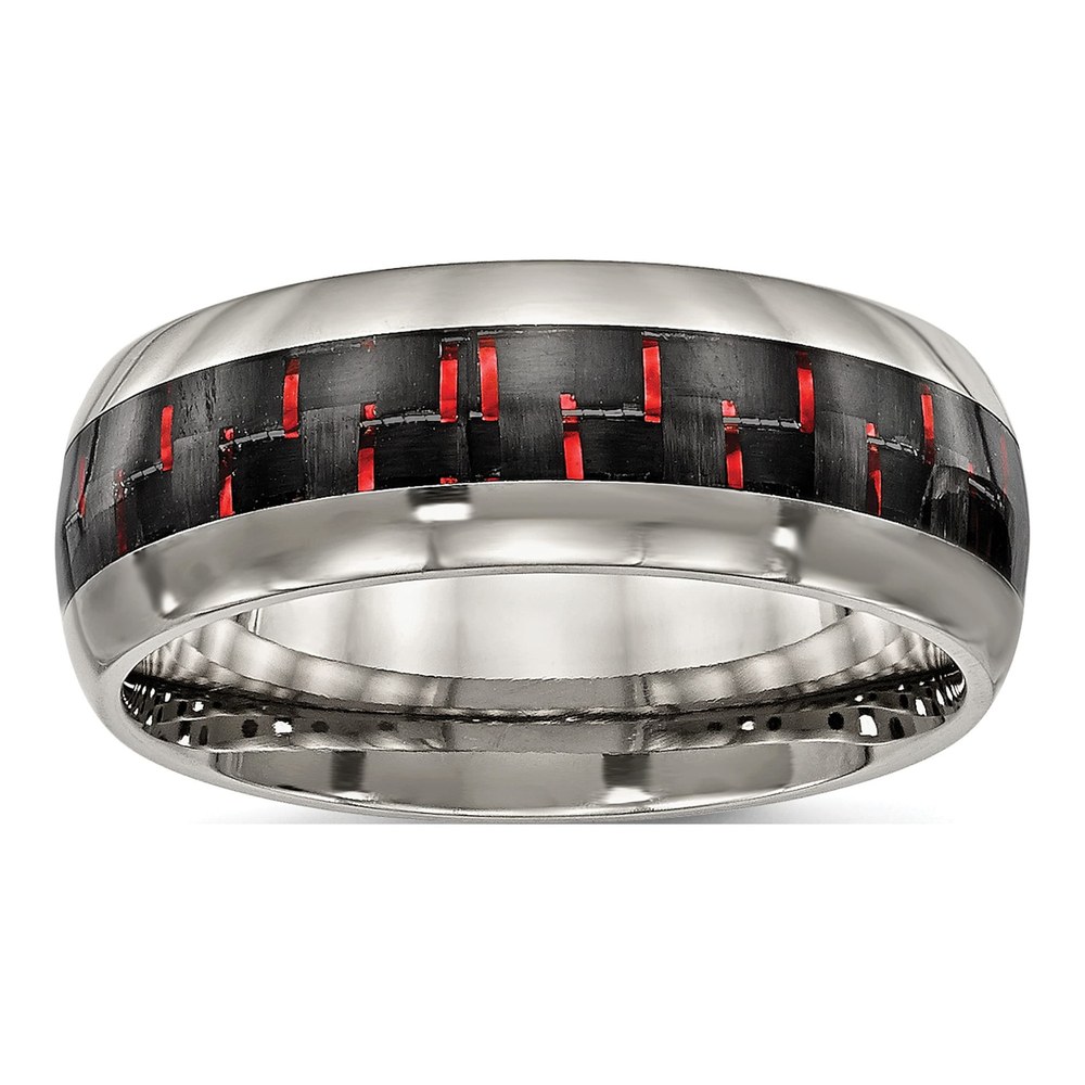 Titanium 8mm Black Red Carbon Fiber Comfort-Fit Wedding Band