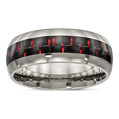 Titanium 8mm Black Red Carbon Fiber Comfort-Fit Wedding Band