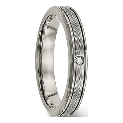 Titanium CZ Grooved Comfort-Fit Wedding Band – view 6