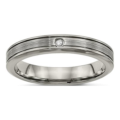 Titanium CZ Grooved Comfort-Fit Wedding Band