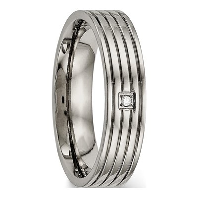 Titanium CZ Grooved Wedding Band – view 6