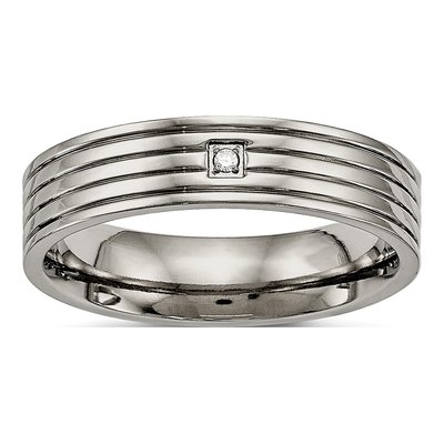 Titanium CZ Grooved Wedding Band