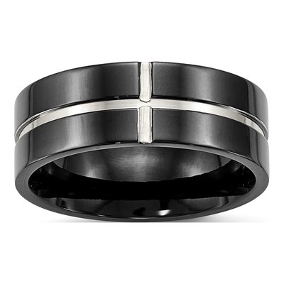 Black Titanium 8mm Grooved Comfort-Fit Wedding Band