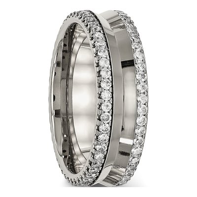 Titanium CZ Concave Wedding Band – view 5
