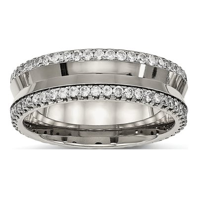 Titanium CZ Concave Wedding Band