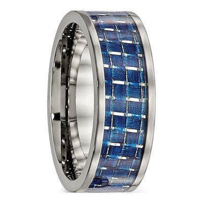 Titanium 8mm Blue Carbon Fiber Flat Comfort-Fit Wedding Band – view 5