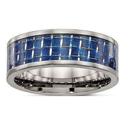 Titanium 8mm Blue Carbon Fiber Flat Comfort-Fit Wedding Band
