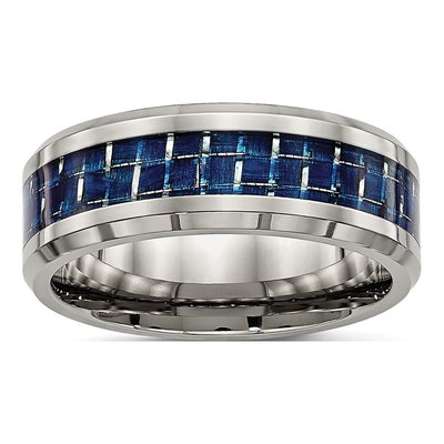 Titanium 8mm Blue Carbon Fiber Comfort-Fit Wedding Band