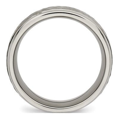 Titanium 8mm Hammered Grooved Comfort-Fit Wedding Band – view 3
