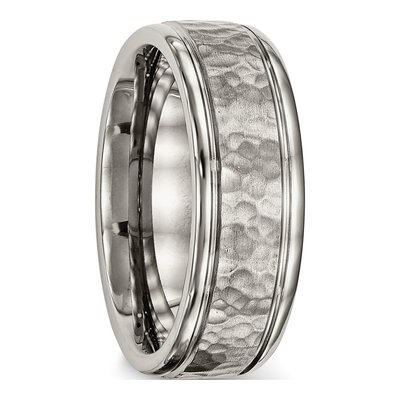 Titanium 8mm Hammered Grooved Comfort-Fit Wedding Band – view 5