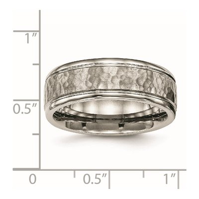 Titanium 8mm Hammered Grooved Comfort-Fit Wedding Band – view 7