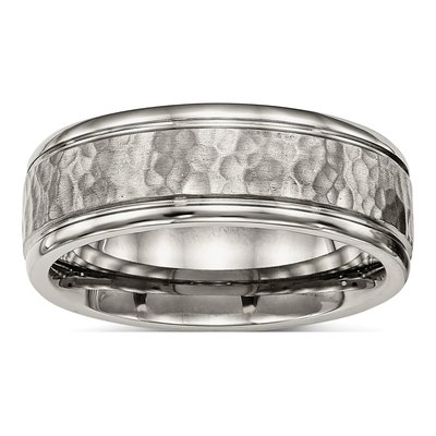 Titanium 8mm Hammered Grooved Comfort-Fit Wedding Band