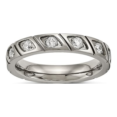 Titanium CZ Grooved Wedding Band