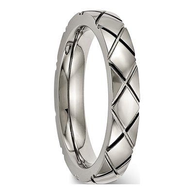Titanium 4mm Criss Cross Grooved Wedding Band – view 5