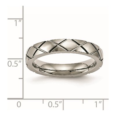 Titanium 4mm Criss Cross Grooved Wedding Band – view 7