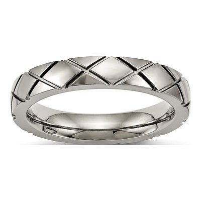 Titanium 4mm Criss Cross Grooved Wedding Band