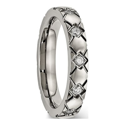 Titanium CZ Criss-Cross Grooved Wedding Band – view 5