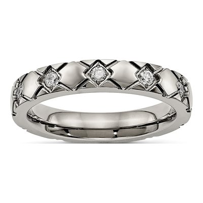Titanium CZ Criss-Cross Grooved Wedding Band