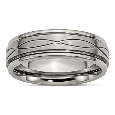 Titanium 7mm Criss-Cross Ridged Wedding Band
