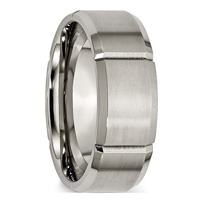 Titanium 8mm Grooved Beveled Wedding Band – view 4