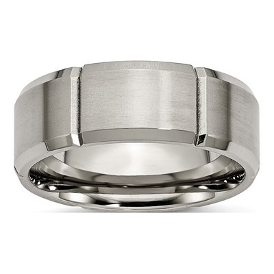 Titanium 8mm Grooved Beveled Wedding Band