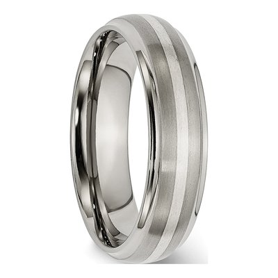 Titanium & Sterling Silver 6mm Inlay Ridged Wedding Band – view 5