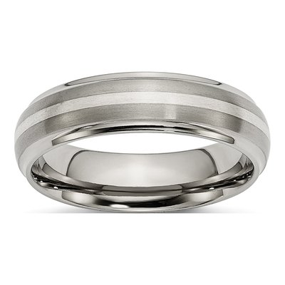 Titanium & Sterling Silver 6mm Inlay Ridged Wedding Band