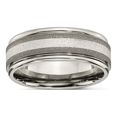 Titanium & Sterling Silver 8mm Grooved Wedding Band