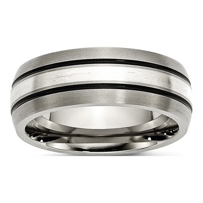 Titanium & Sterling Silver 8mm Grooved Wedding Band