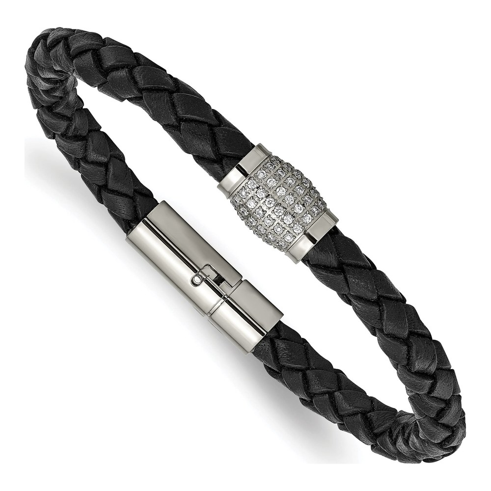 Titanium CZ Leather Bracelet