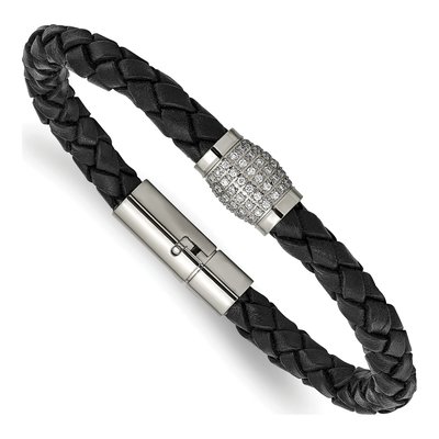 Titanium CZ Leather Bracelet