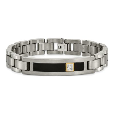 Titanium 1/20 ct tw Onyx & Diamond Link Bracelet – view 5