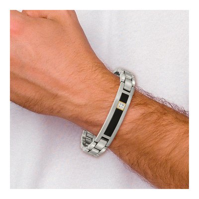 Titanium 1/20 ct tw Onyx & Diamond Link Bracelet – view 7