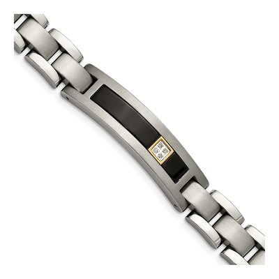 Titanium 1/20 ct tw Onyx & Diamond Link Bracelet