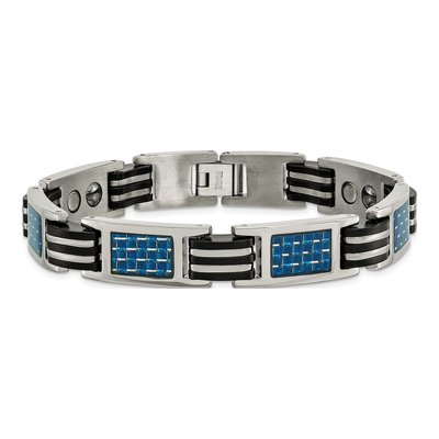 Men's Titanium Bracelet with Blue Carbon Fiber – view 5