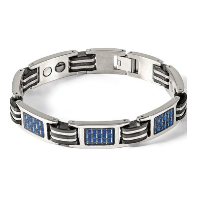 Men's Titanium Bracelet with Blue Carbon Fiber – view 8