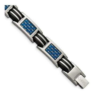 Men's Titanium Bracelet with Blue Carbon Fiber