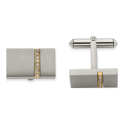 Men's Titanium Yellow IP CZ Rectangular Cuff Links