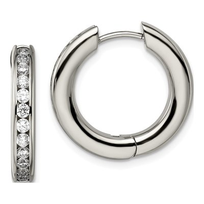 Titanium 20mm CZ Huggie Hoop Earrings