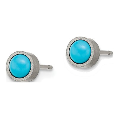 Titanium 5mm Round Turquoise Stud Earrings – view 3