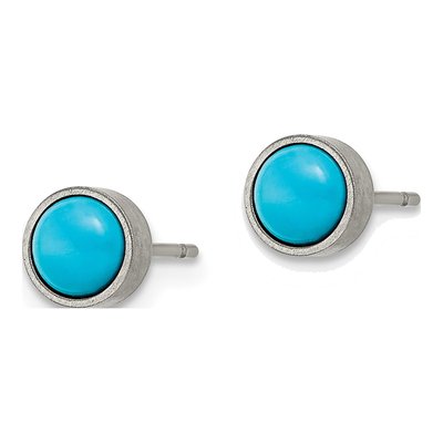 Titanium 6mm Round Turquoise Stud Earrings – view 3
