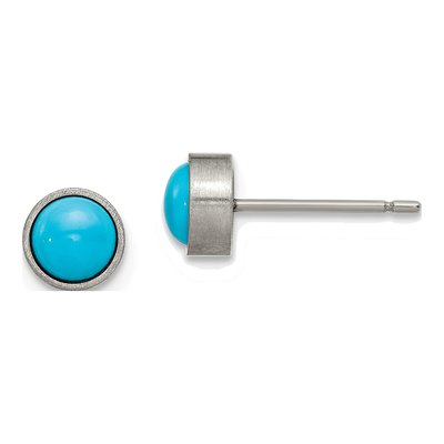 Titanium 6mm Round Turquoise Stud Earrings