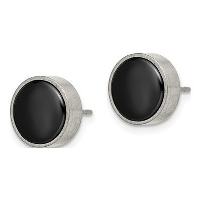 Titanium Black Ceramic Circle Stud Earrings – view 3
