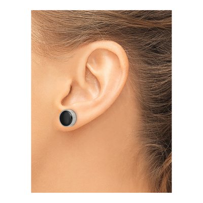 Titanium Black Ceramic Circle Stud Earrings – view 4