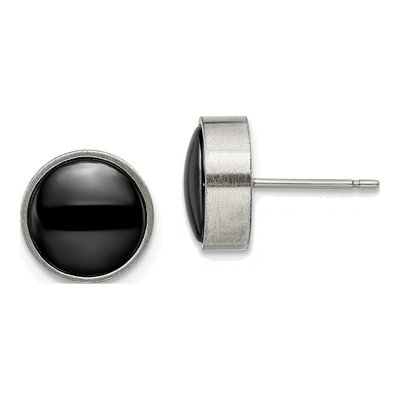 Titanium Black Ceramic Circle Stud Earrings