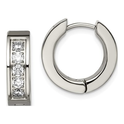 Titanium 15mm CZ Huggie Hoop Earrings
