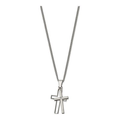Titanium Diamond Cross Pendant Necklace – view 3