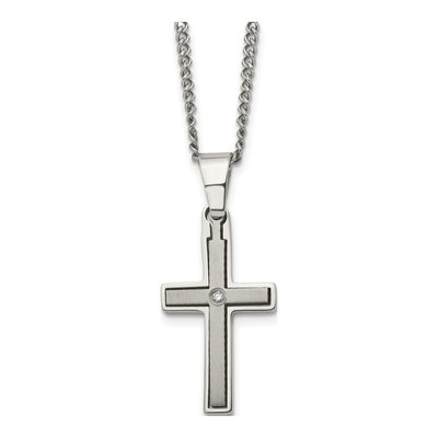 Titanium Diamond Cross Pendant Necklace – view 5