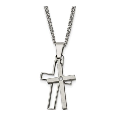 Titanium Diamond Cross Pendant Necklace
